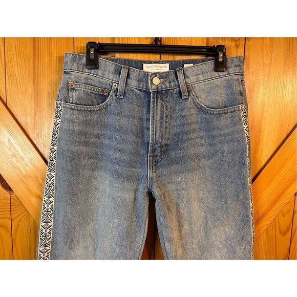 Lucky brand relaxed taper jeans Size 4/27 raw hem side design (4668) - Picture 3 of 10